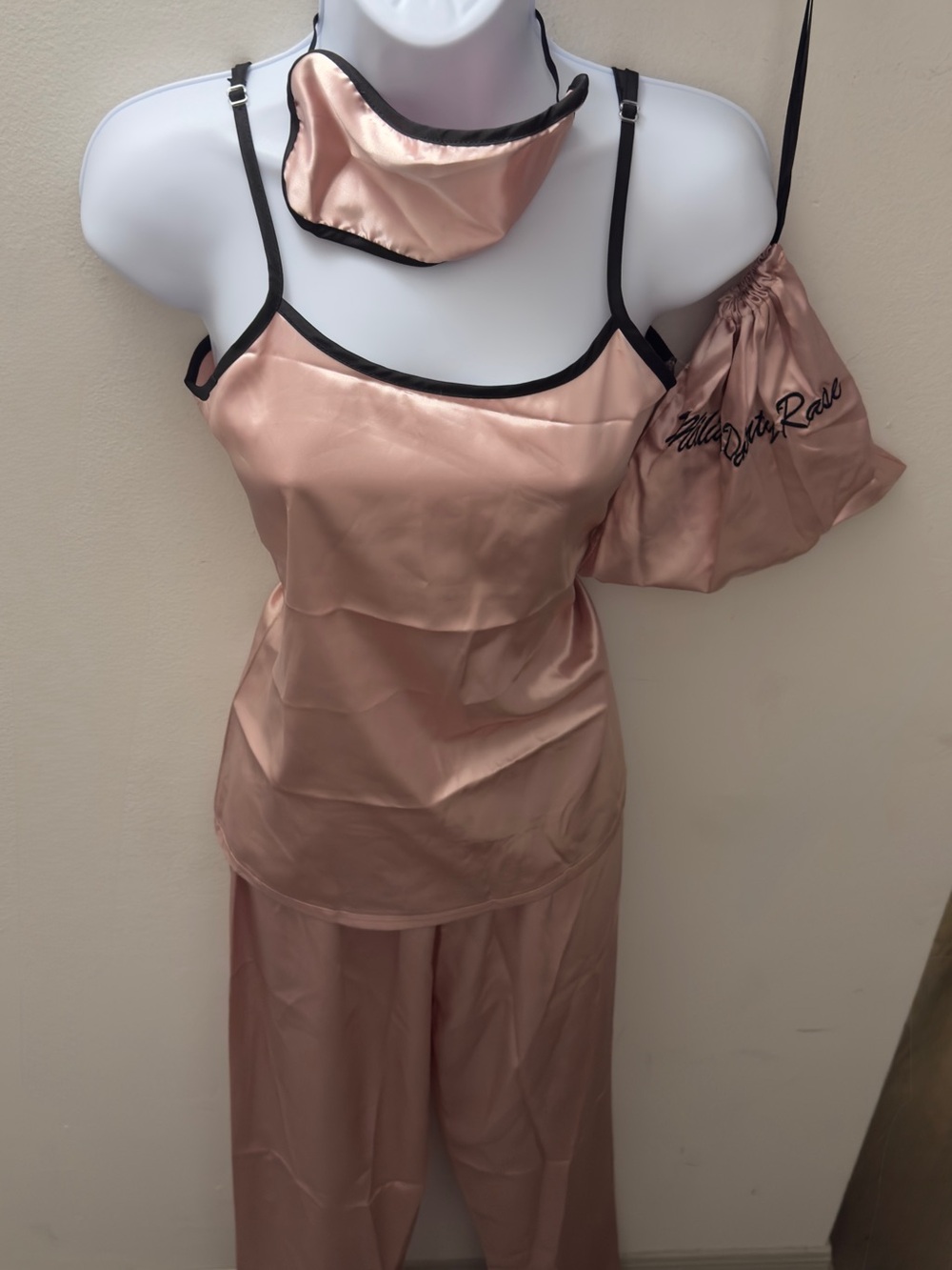 Others Follow Rose Gold Satin Cami Pajama Set with Mask and Pouch